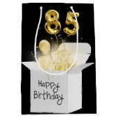 85番目の金ゴールド誕生日バルーン（白いボックス） ミディアムペーパーバッグ (正面)