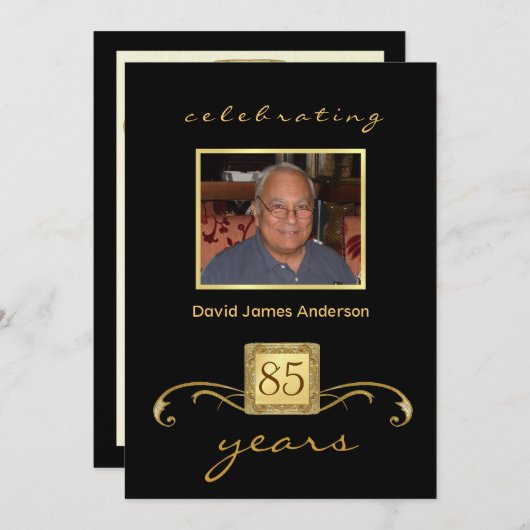 85誕生日サプライズパーティの招待状- フォーマル 招待状 (正面/裏面)