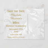 85誕生日ダマスクフェイクと弓の日付を保存 案内ポストカード (裏面)