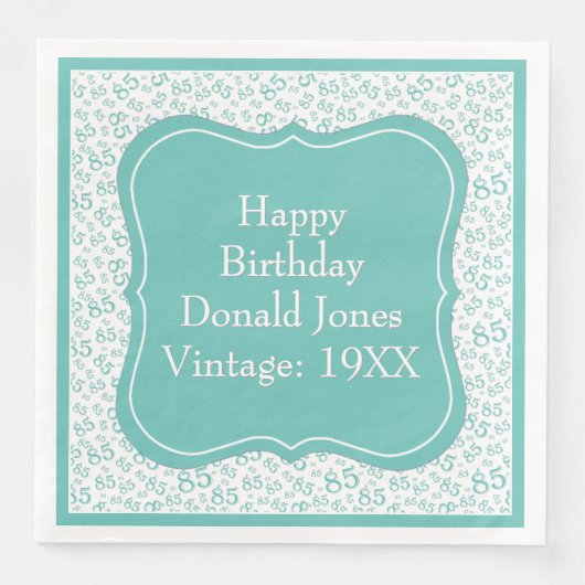 85誕生日ティール(緑がかった色)/ホワイトブラケット番号パターン (正面)