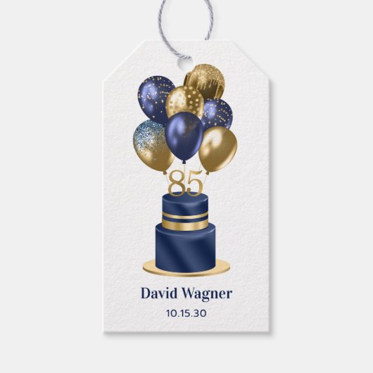 85誕生日ネイビーブルーケーキ ギフトタグ (正面)