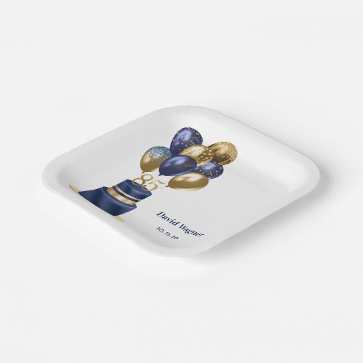 85誕生日ネイビーブルーケーキ ペーパープレート (傾斜あり)