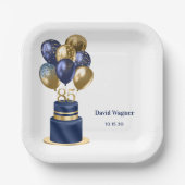 85誕生日ネイビーブルーケーキ ペーパープレート (正面)