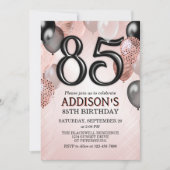 85誕生日バラ金ゴールドバルーン招待状 招待状 (正面)