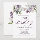 85誕生日パープル春薄紫花 招待状 (正面/裏面)