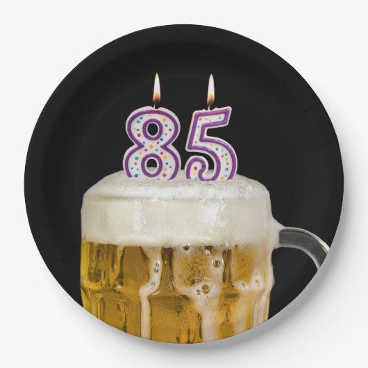 85誕生日ビールオンブラック紙プレート ペーパープレート (正面)