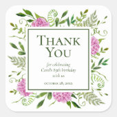 85誕生日ピンクアジサイありがとうステッカー スクエアシール (正面)