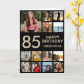 85誕生日フォトコラージュ13枚フォトブラック&金ゴールド カード (黄色い花)