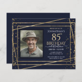 85誕生日フォトブルー金ゴールド紙シート (正面/裏面)