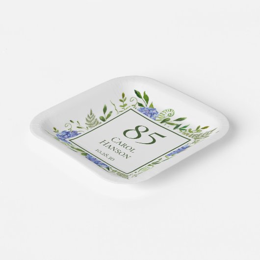 85誕生日ブルーアジサイ ペーパープレート (傾斜あり)