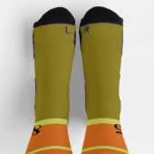 85誕生日レトロカラーブロック緑とオレンジ ソックス (上部)