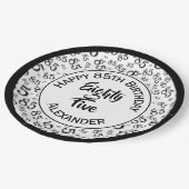 85誕生日乱数パターンブラック/ホワイト ペーパープレート (アングル)