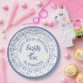 85誕生日乱数パターンブルー/ホワイト ペーパープレート (パーティー)