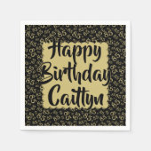 85誕生日乱数パターン金ゴールド/黒 スタンダードカクテルナプキン (正面)