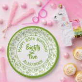 85誕生日乱数パターン（緑/白） ペーパープレート (パーティー)