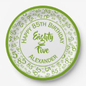 85誕生日乱数パターン(緑/白) ペーパープレート (正面)