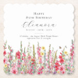 85誕生日威厳がある誕生フラワーカスタム ペーパーコースター<br><div class="desc">誕生日パーティーに最適威厳があるなテーブルデコル。ピンクのグラジオラスはその月の誕生の花である。それはかわいらしこのフローラコースターに水縁ど色の底をパーソナライズされた型枠。書道やタイポグラフィを用いて名・年齢・生年月日の誕生日を迎えエレガントる。すべての文字は編集可能。</div>