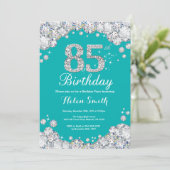 85誕生日招待状ティール(緑がかった色)及びシルバーダイヤモンド 招待状 (スタンド正面)