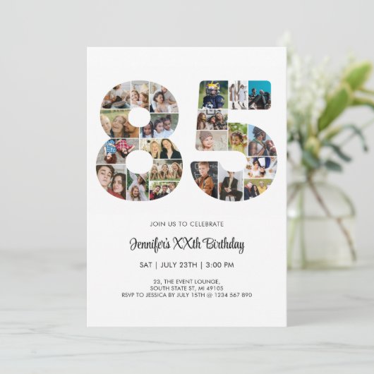 85誕生日番号85カスタムフォトコラージュ 招待状 (スタンド正面)