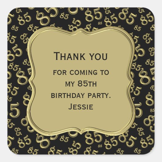 85誕生日金ゴールド/ブラックパーティーテーマ – ありがとうございます スクエアシール (正面)