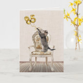 85誕生日風船とタビーキャット カード (黄色い花)