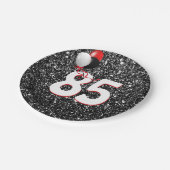 85誕生日風船オン黒グリッター ペーパープレート (アングル)
