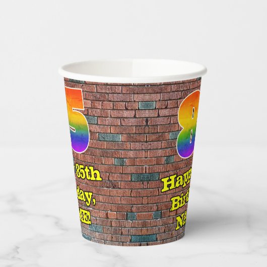 85誕生日:おもしろいグラフィティインスパイア – レインボー85 紙コップ (左)