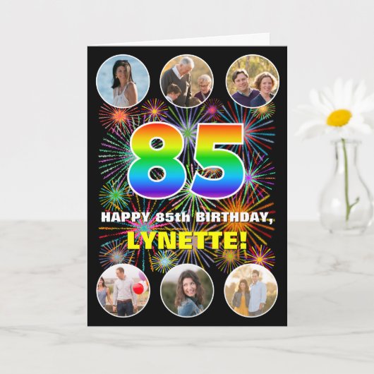 85誕生日:おもしろいレインボー#,名前をカスタムする&写真 カード (小さな植物)