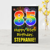 85誕生日:おもしろい花火パターン+虹85 カード (黄色い花)