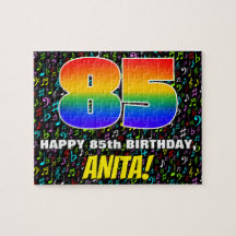 85誕生日—おもしろい、カラフル音楽シンボル、85」