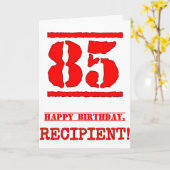 85誕生日:おもしろい、赤ゴムスタンプルックインスパイアス カード (黄色い花)