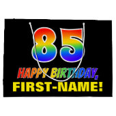 85誕生日:はっきりした,おもしろい,シンプル虹， 85 ラージペーパーバッグ (裏面)