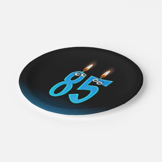 85誕生日（ろうそく火の付いた） ペーパープレート (アングル)
