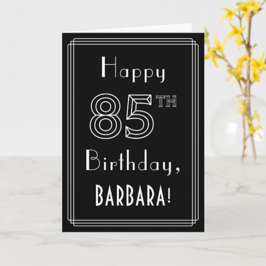 85誕生日:アールデコスタイル番号85および名前をカスタムする カード (黄色い花)