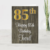 85誕生日:エレガントフェイク金ゴールドルック#,フェイク Wood カード (正面)
