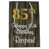 85誕生日:エレガントフェイク金ゴールドルック#,フェイク Wood ミディアムペーパーバッグ (正面)