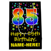 85誕生日:カラフルスターズパターン&レインボー85 ミディアムペーパーバッグ (裏面)