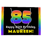 85誕生日:カラフルレインボー# 85,名前をカスタムする ラージペーパーバッグ (裏面)