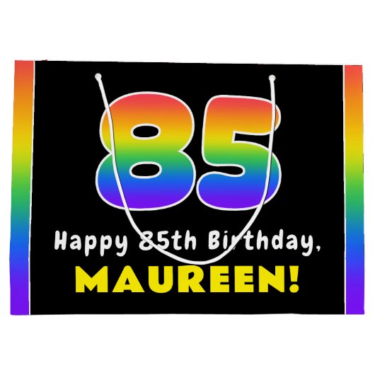 85誕生日:カラフルレインボー# 85,名前をカスタムする ラージペーパーバッグ (裏面)