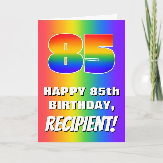 85誕生日: カラフル、おもしろいレインボーパターン# 85 カード (正面)