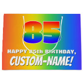 85誕生日: カラフル、おもしろいレインボーパターン# 85 ラージペーパーバッグ (正面)