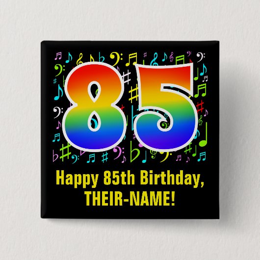 85誕生日:カラフルMusic Symbols, Rainbow 85 缶バッジ (正面)