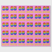 85誕生日：ピンクストライプのハート、レインボー# 85 ラッピングペーパー (フラット)