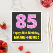 85誕生日：ピンクストライプ色のハートと"85" +名前 スタンダードランチョンナプキン (インサイチュ)