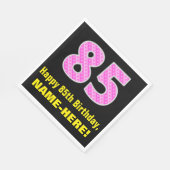 85誕生日：ピンクストライプ色のハートと"85" +名前 スタンダードランチョンナプキン (角)