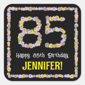 85誕生日:フローラ花数名前をカスタムする スクエアシール (正面)