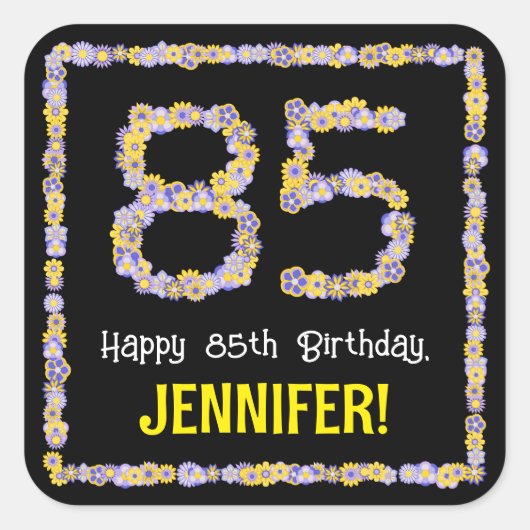 85誕生日:フローラ花数名前をカスタムする スクエアシール (正面)