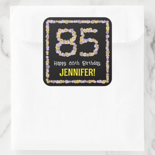 85誕生日:フローラ花数名前をカスタムする スクエアシール (バッグ)