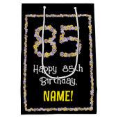 85誕生日:フローラ花数名前をカスタムする ミディアムペーパーバッグ (裏面)