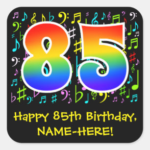 85誕生日:ミュージカラフルックシンボル，レインボー85 スクエアシール